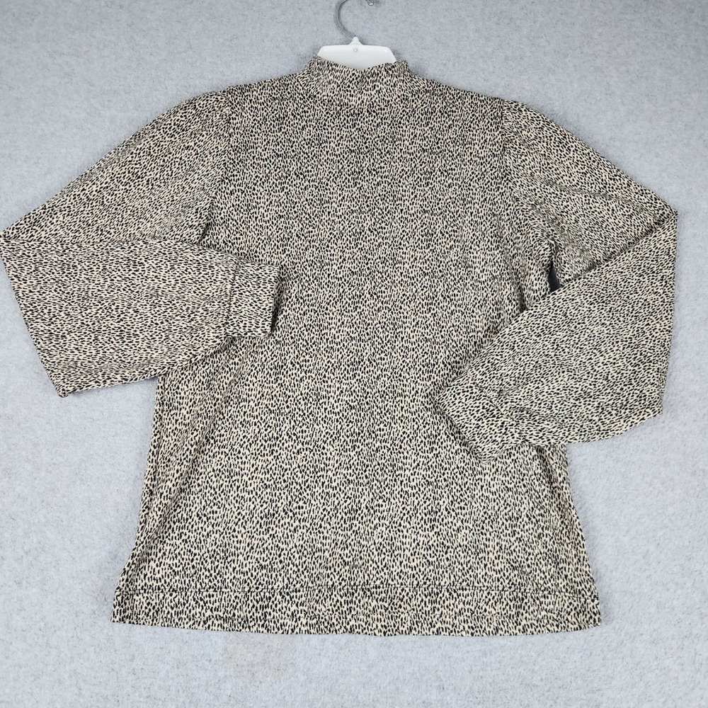 LOFT Top Womens XXS Beige Black Animal Print Mock Neck Button Back Long Sleeve